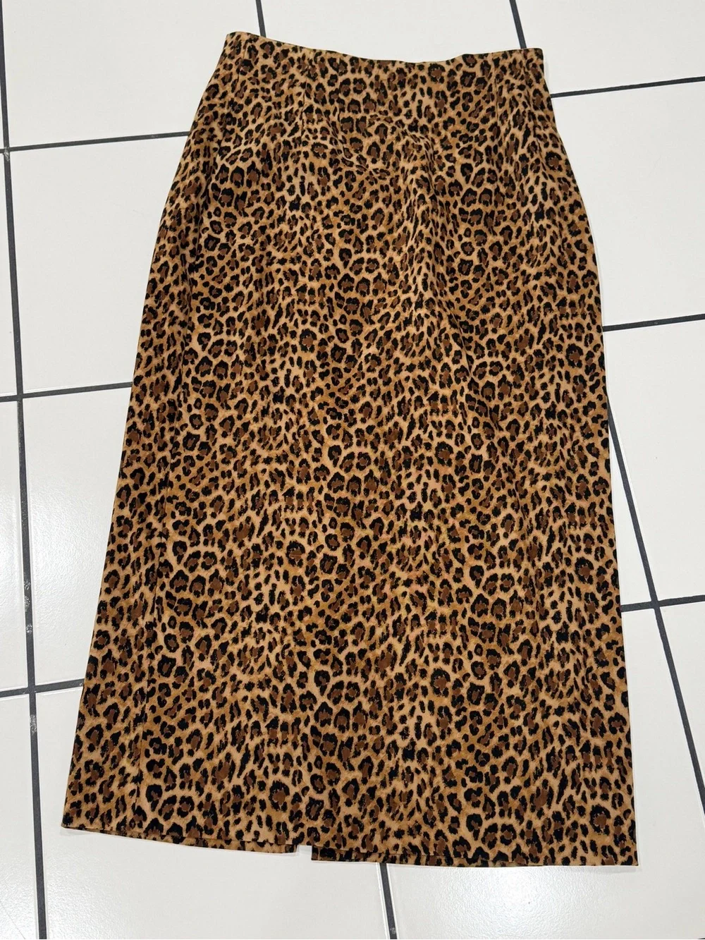 Vintage Y2K Briggs New York Leopard Velvet Midi Skirt Size 10